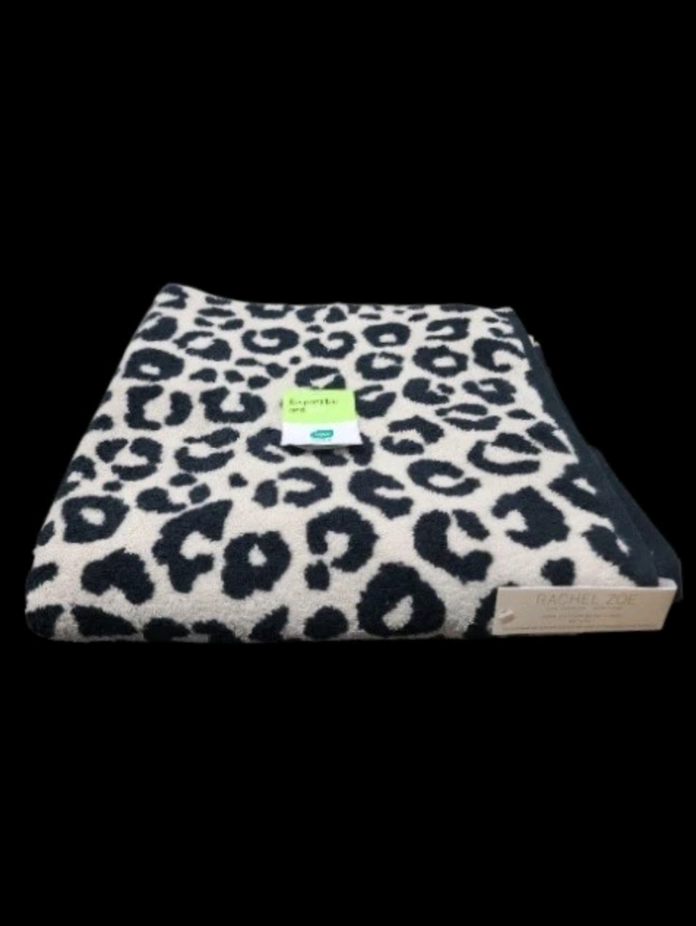 Rachel Zoe Leopard Cheetah Animal Print Bath Towel Black Cream 30"x56" New